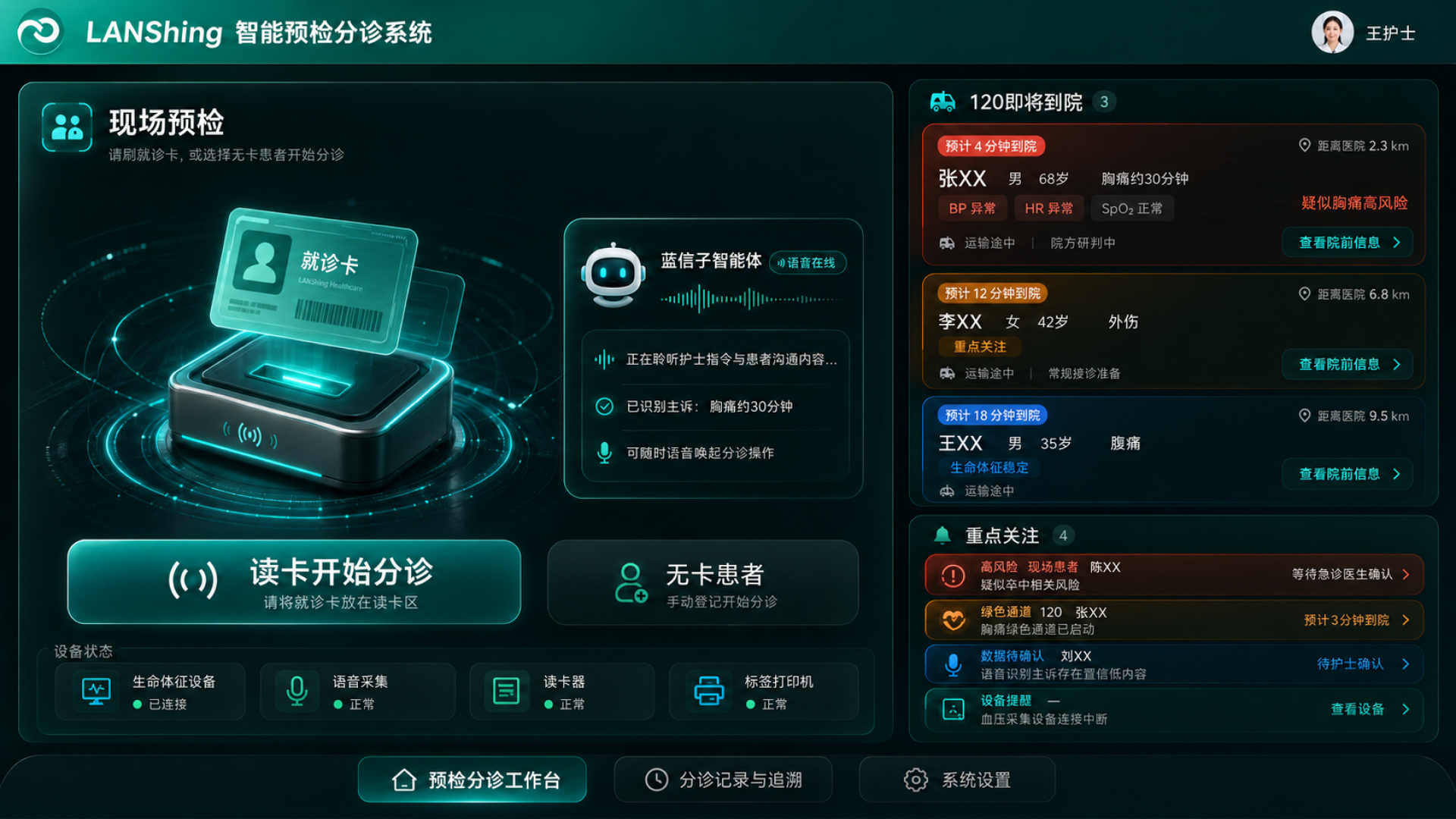 智能急诊中心预检分诊工作台真实界面